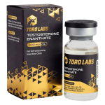 Toro Labs Testosterone Enanthate 300mg per mL glass vial beside its black and gold carton