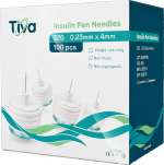 Tiva Insulin Pen Needles box, 32G 0.23mm by 4mm, 100 single use non pyrogenic needles